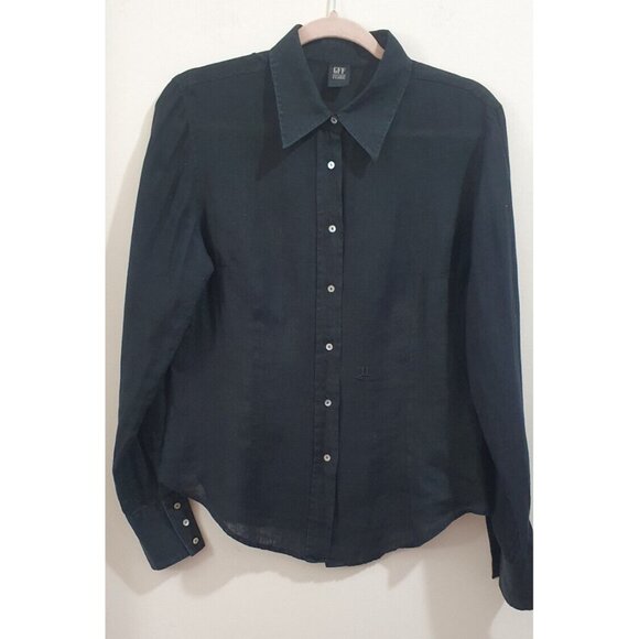 Gianfranco Ferre Vintage Black Shirt, 100% lino Long Sleeves Button Blouse - Picture 2 of 15